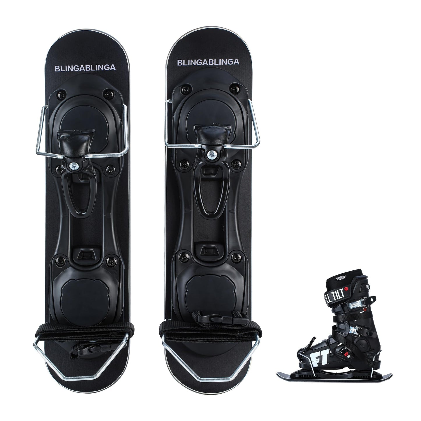 BLINGABLINGA Mini Skis Snow Skates - 39 cm Short Skis, Sandwich Construction, Adjustable Bindings for Ski Boots, Lightweight and Compact