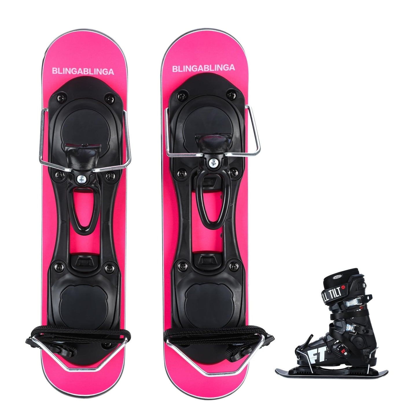 BLINGABLINGA Mini Skis Snow Skates - 39 cm Short Skis, Sandwich Construction, Adjustable Bindings for Ski Boots, Lightweight and Compact